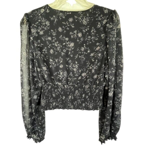 Wilfred Black Mini Floral Wrap Front Cropped Long Sleeve Top- Womens Size L - Picture 7 of 10
